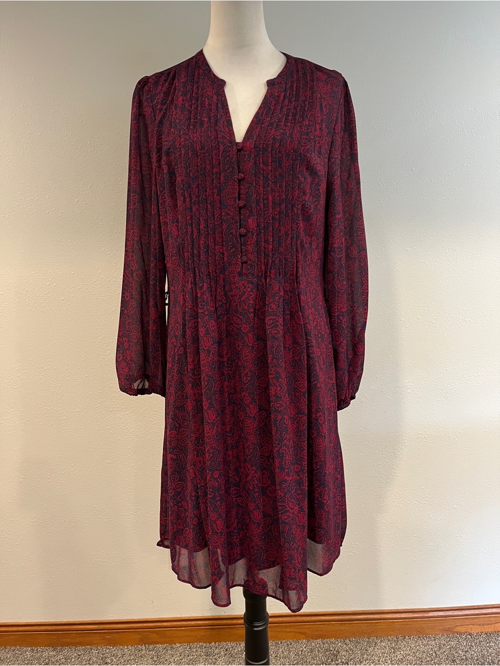 MSK Burgundy Paisley print Long-Sleeve loose fit Dress size 12